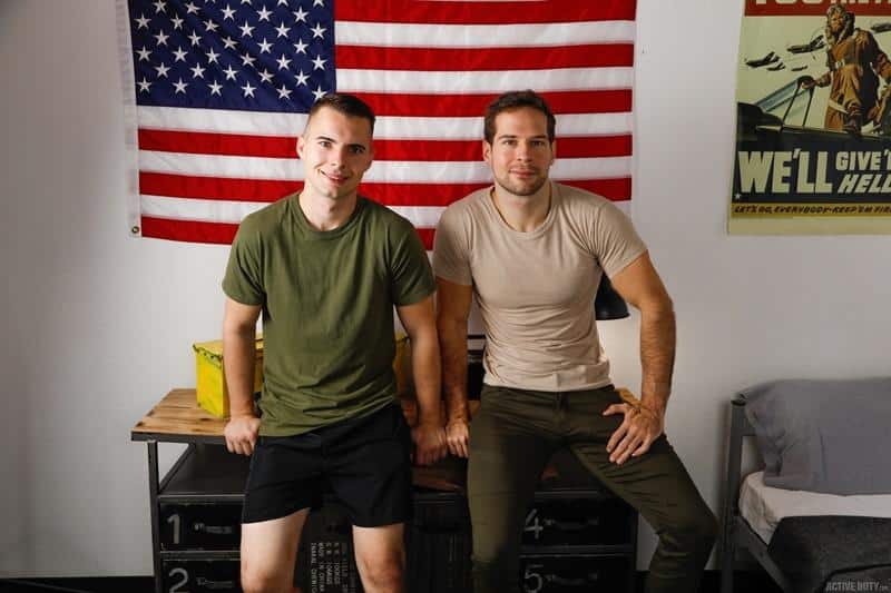 Active Duty sexy army stud Merrill Patterson bare ass raw fucked David Skylar huge thick cock 4 gay porn image - Active Duty sexy army stud Merrill Patterson’s bare ass raw fucked by David Skylar’s huge thick cock